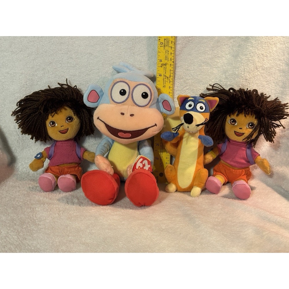 Ty Dora the Explorer Plush Lot 12" Boots Swiper Viacom Beanie Buddy Nick Jr 2010